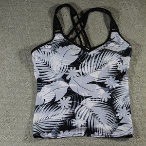 ZeroXposure Size M Black, White and Grey Leaf Pattern Tankini Top